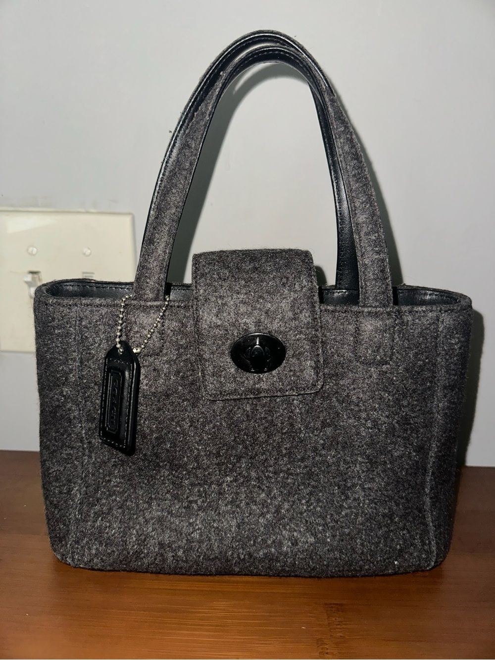Coach Gray Wool Tote Handbag with Turn-Lock Closure - Picture 2 of 10